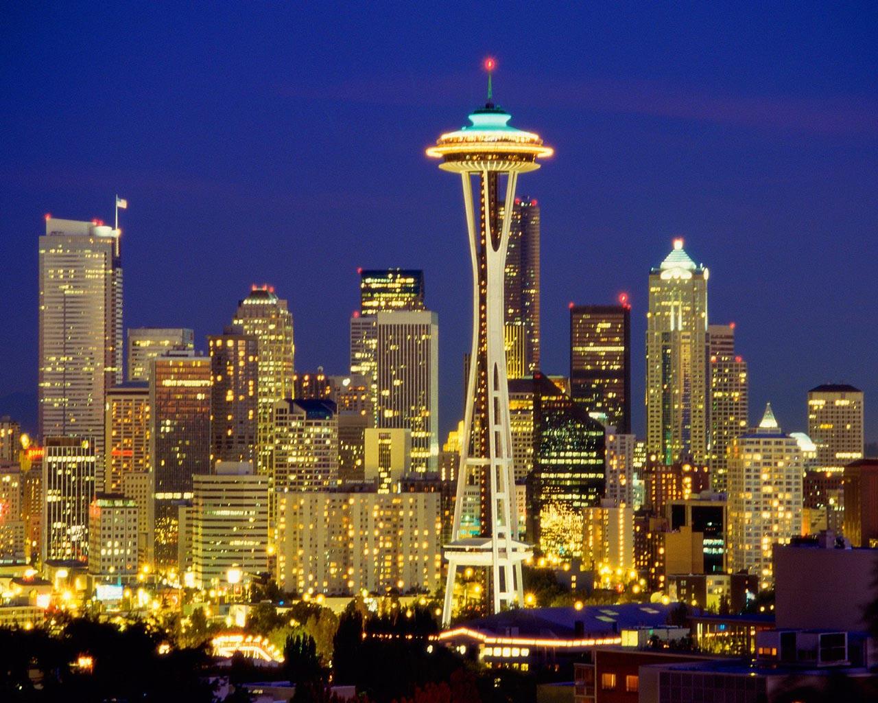 Seattle - Skyline at Night Wallpaper #1 1280 x 1024 